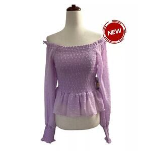 Q+A Los Angeles Purple Smocked Cropped Top Women's Size Medium NWT | 17-261